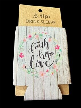 tipi Faith Hope Love Floral Drink Sleeve - Cream with Pink Accents